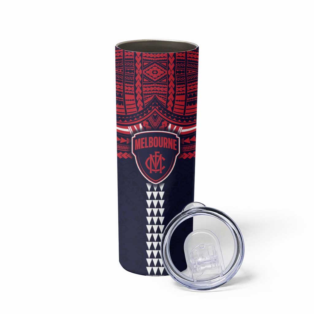 Personalized Melbourne Demons Skinny Tumbler Polynesian Tribal Pattern Heritage Football