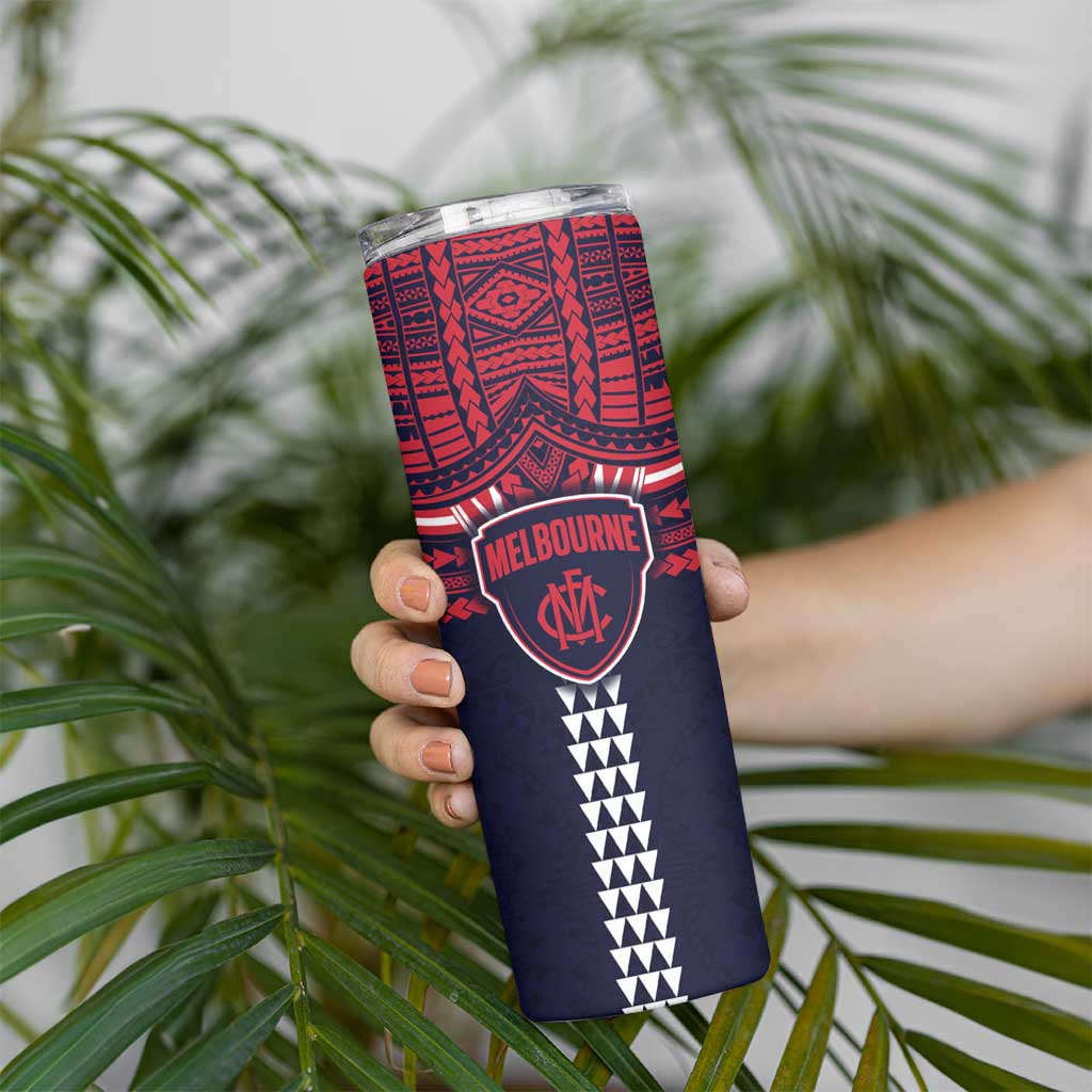 Personalized Melbourne Demons Skinny Tumbler Polynesian Tribal Pattern Heritage Football