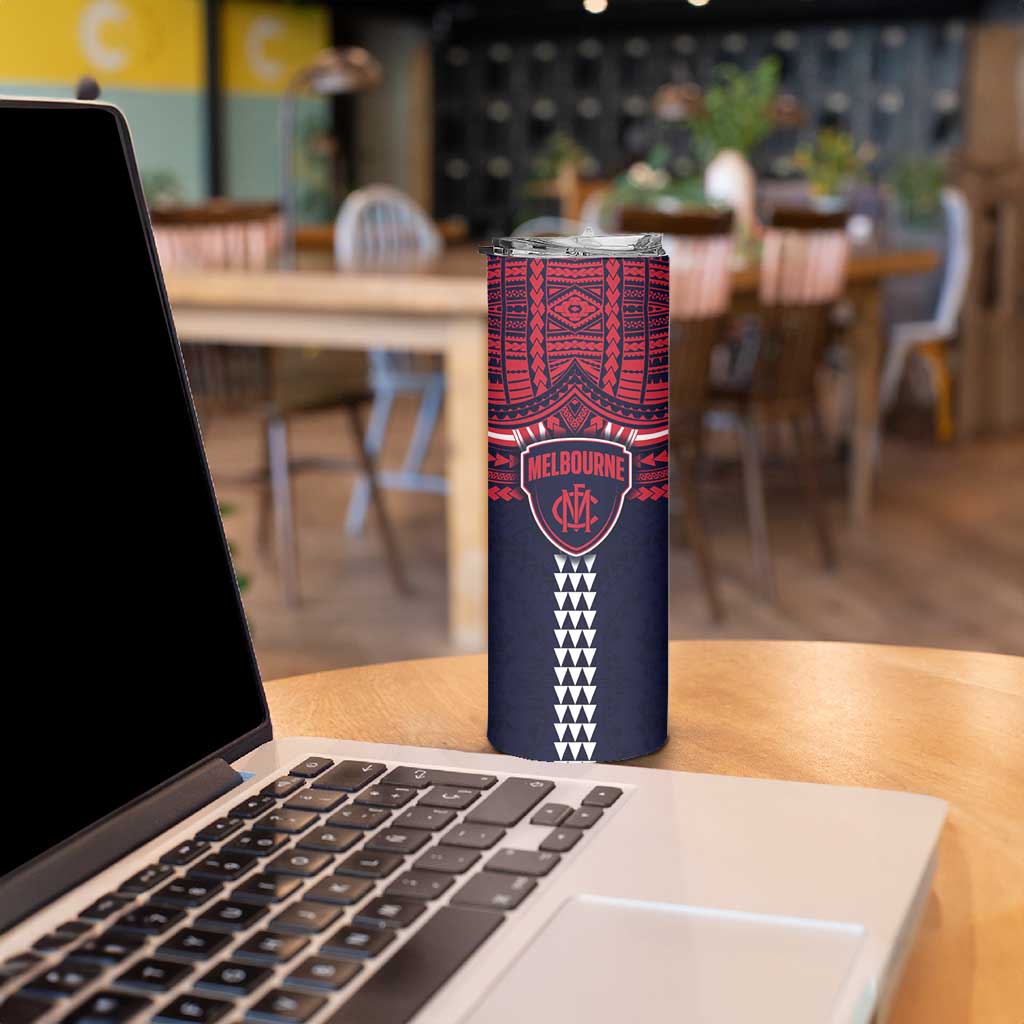 Personalized Melbourne Demons Skinny Tumbler Polynesian Tribal Pattern Heritage Football