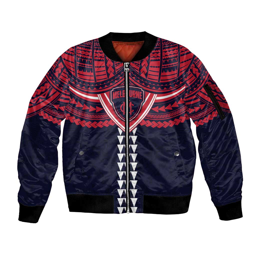 Personalized Melbourne Demons Sleeve Zip Bomber Jacket Polynesian Tribal Pattern Heritage Football