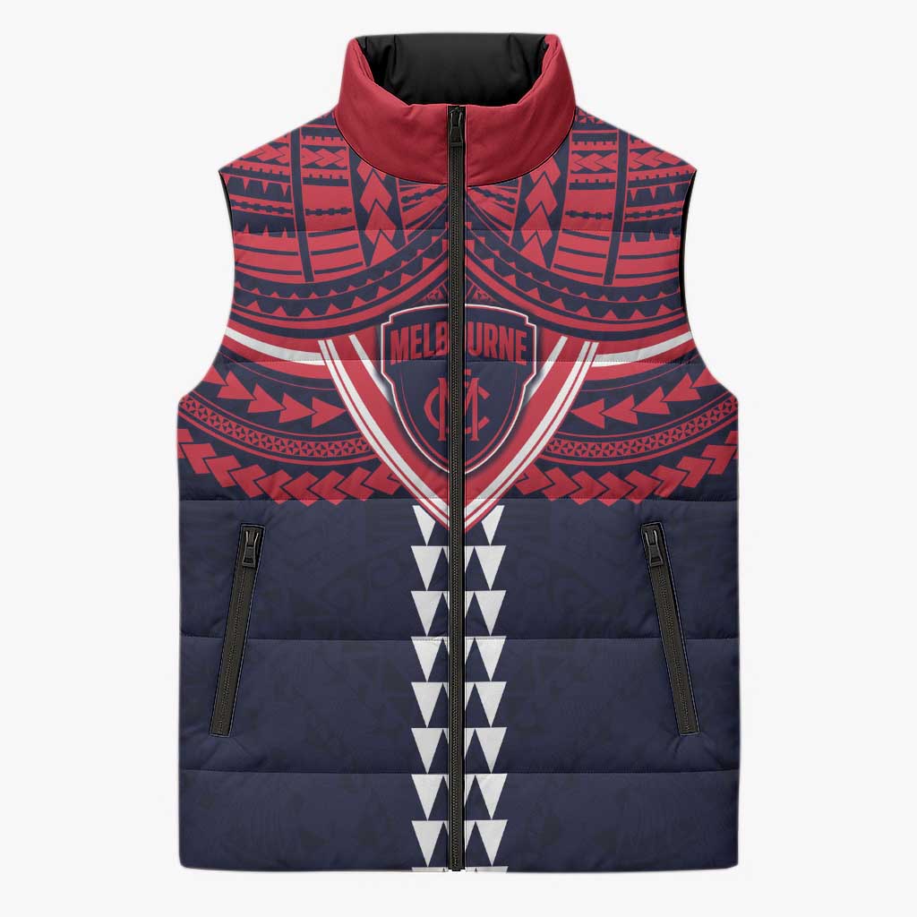 Personalized Melbourne Demons Sleeveless Puffer Jacket Polynesian Tribal Pattern Heritage Football