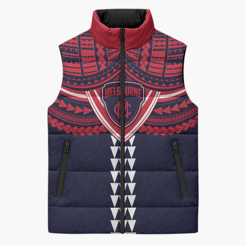 Personalized Melbourne Demons Sleeveless Puffer Jacket Polynesian Tribal Pattern Heritage Football