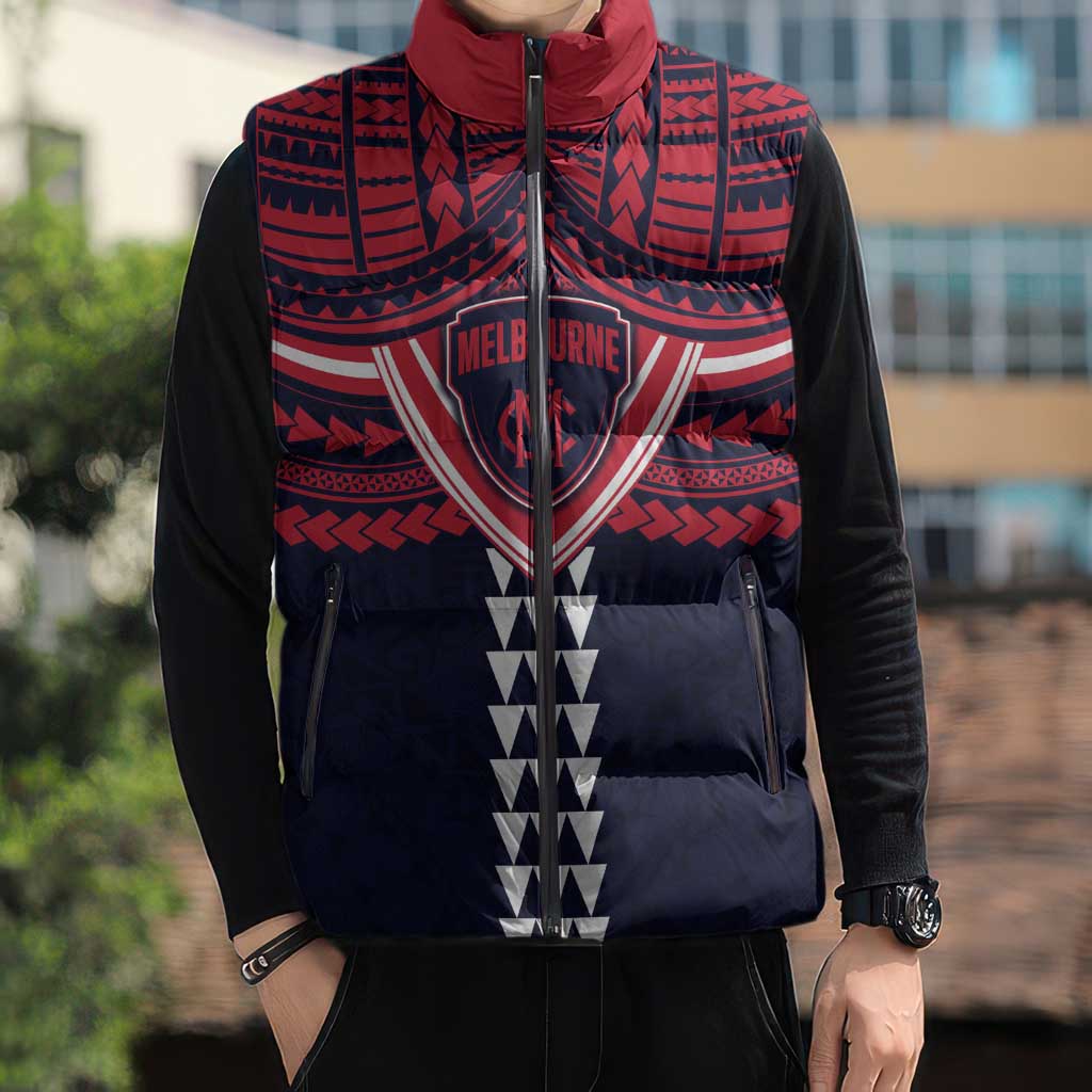 Personalized Melbourne Demons Sleeveless Puffer Jacket Polynesian Tribal Pattern Heritage Football