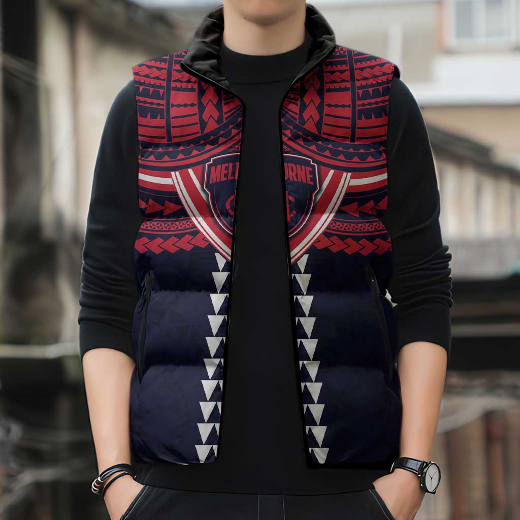 Personalized Melbourne Demons Sleeveless Puffer Jacket Polynesian Tribal Pattern Heritage Football