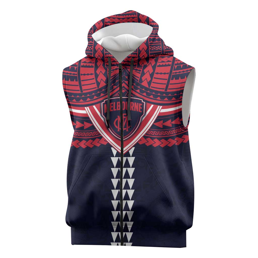 Personalized Melbourne Demons Sleeveless Zip Hoodie Polynesian Tribal Pattern Heritage Football