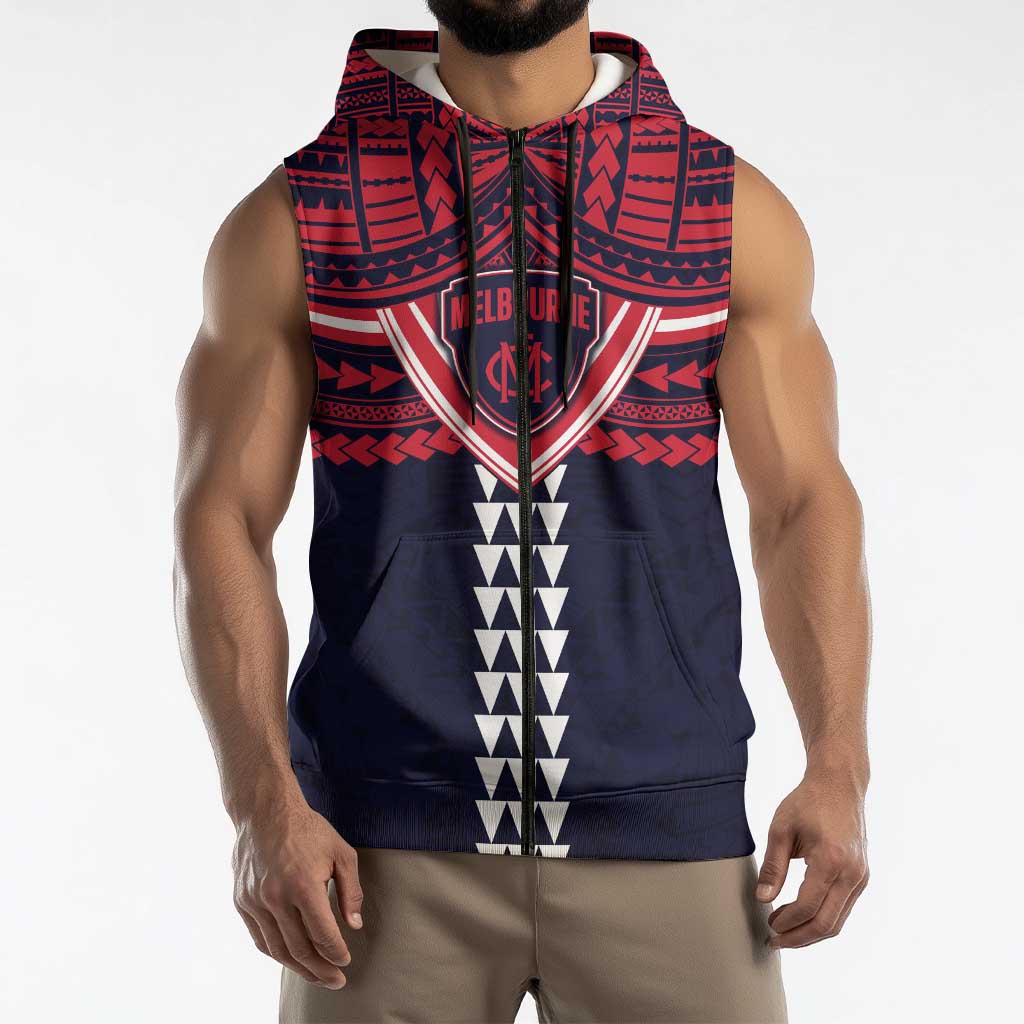 Personalized Melbourne Demons Sleeveless Zip Hoodie Polynesian Tribal Pattern Heritage Football