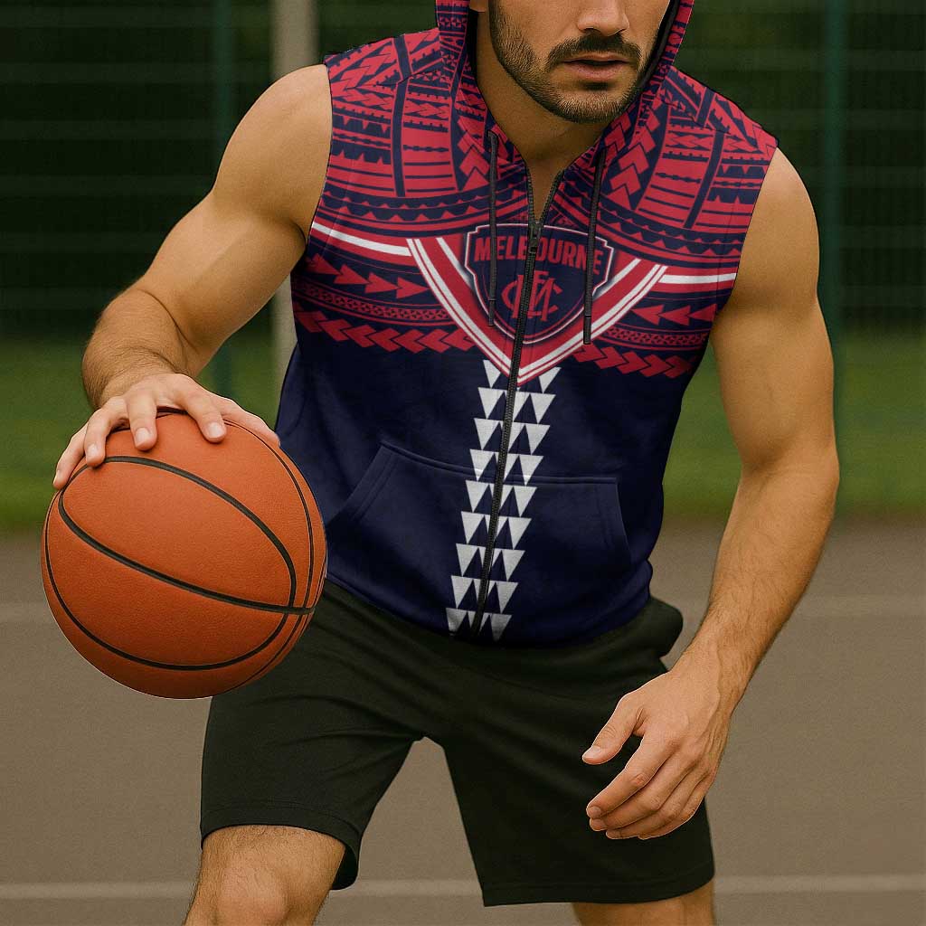 Personalized Melbourne Demons Sleeveless Zip Hoodie Polynesian Tribal Pattern Heritage Football