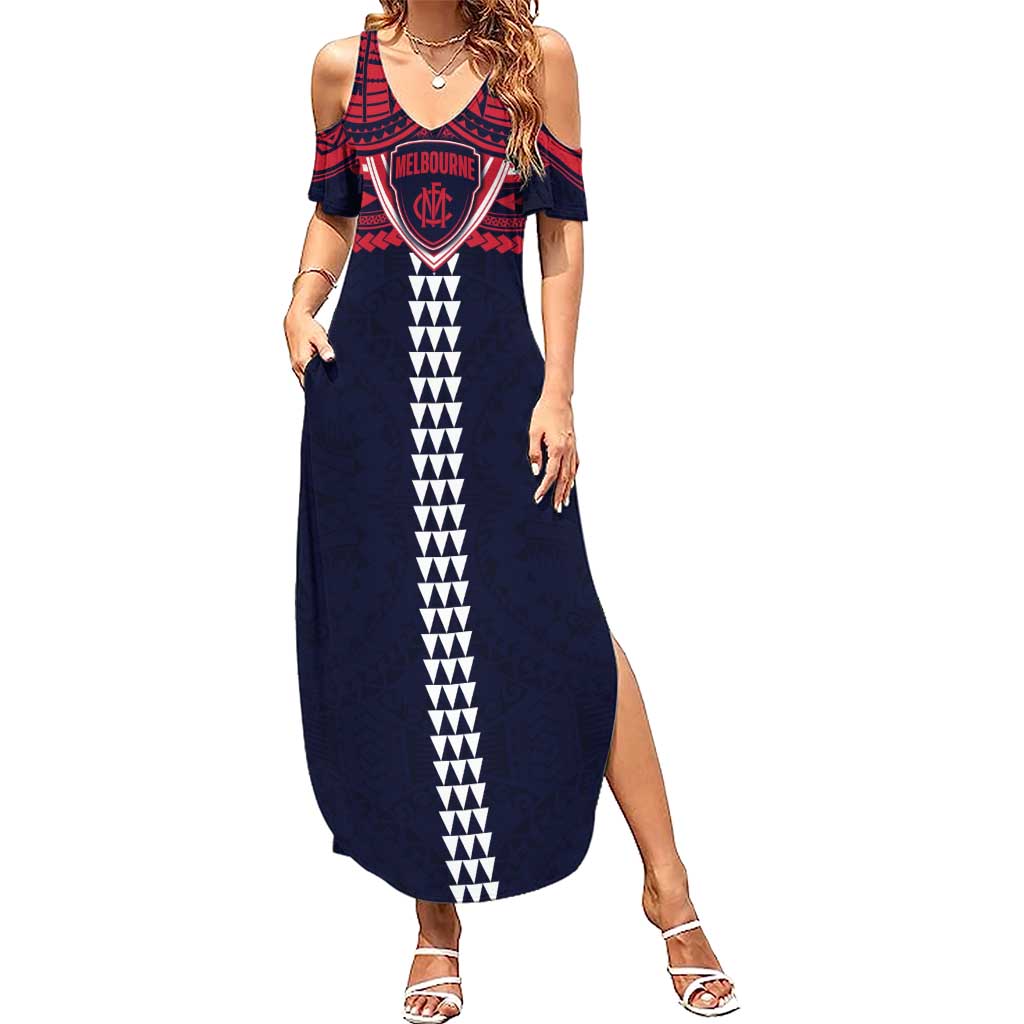 Personalized Melbourne Demons Summer Maxi Dress Polynesian Tribal Pattern Heritage Football