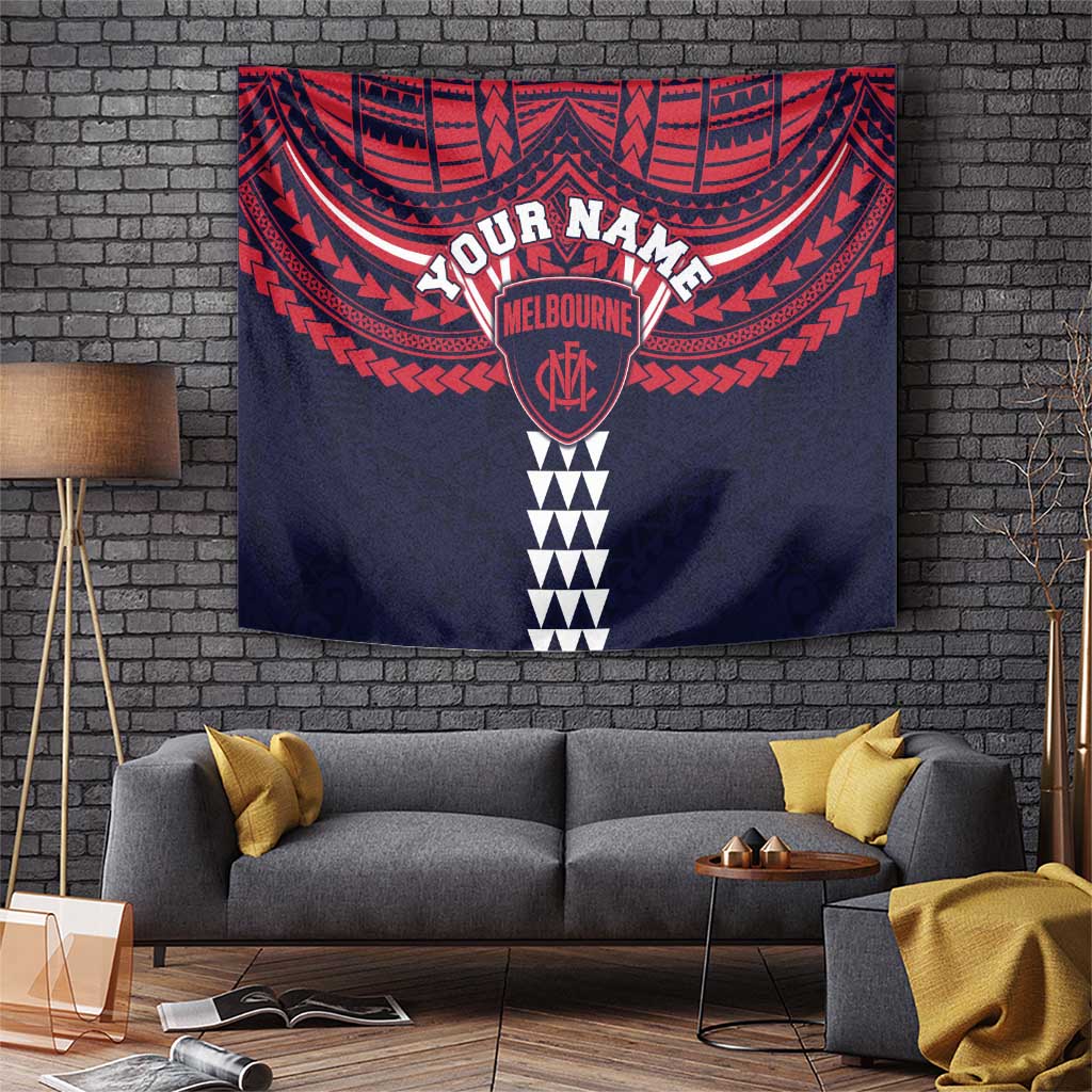 Personalized Melbourne Demons Tapestry Polynesian Tribal Pattern Heritage Football