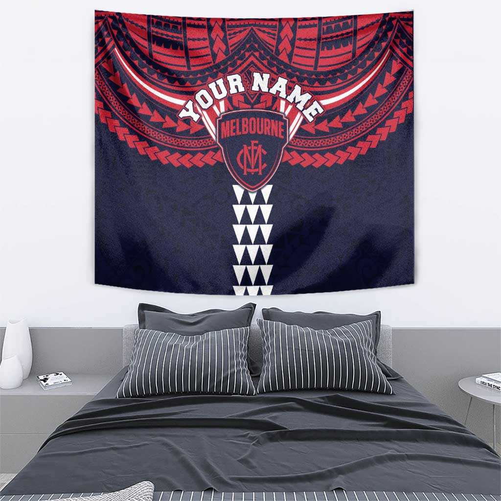 Personalized Melbourne Demons Tapestry Polynesian Tribal Pattern Heritage Football