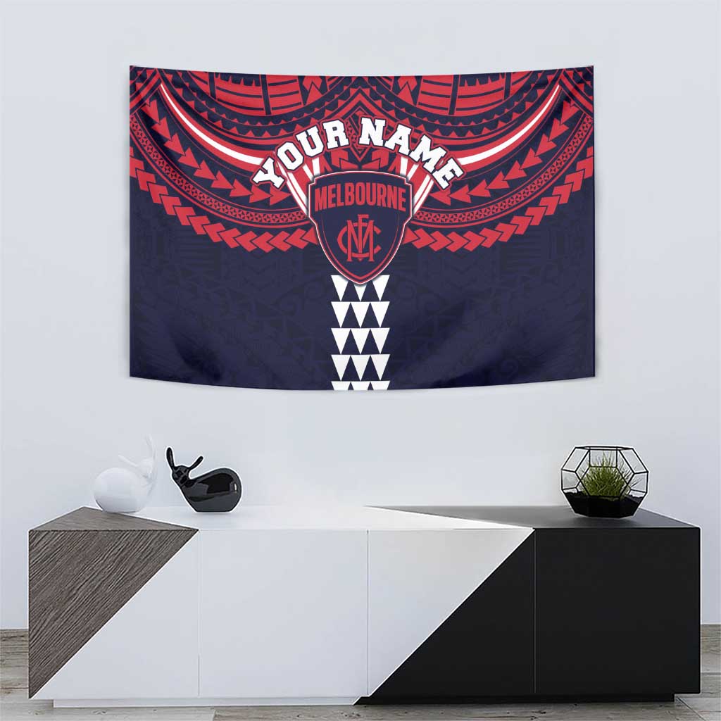 Personalized Melbourne Demons Tapestry Polynesian Tribal Pattern Heritage Football