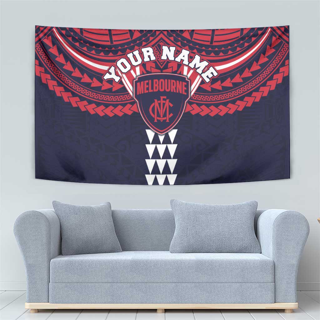 Personalized Melbourne Demons Tapestry Polynesian Tribal Pattern Heritage Football