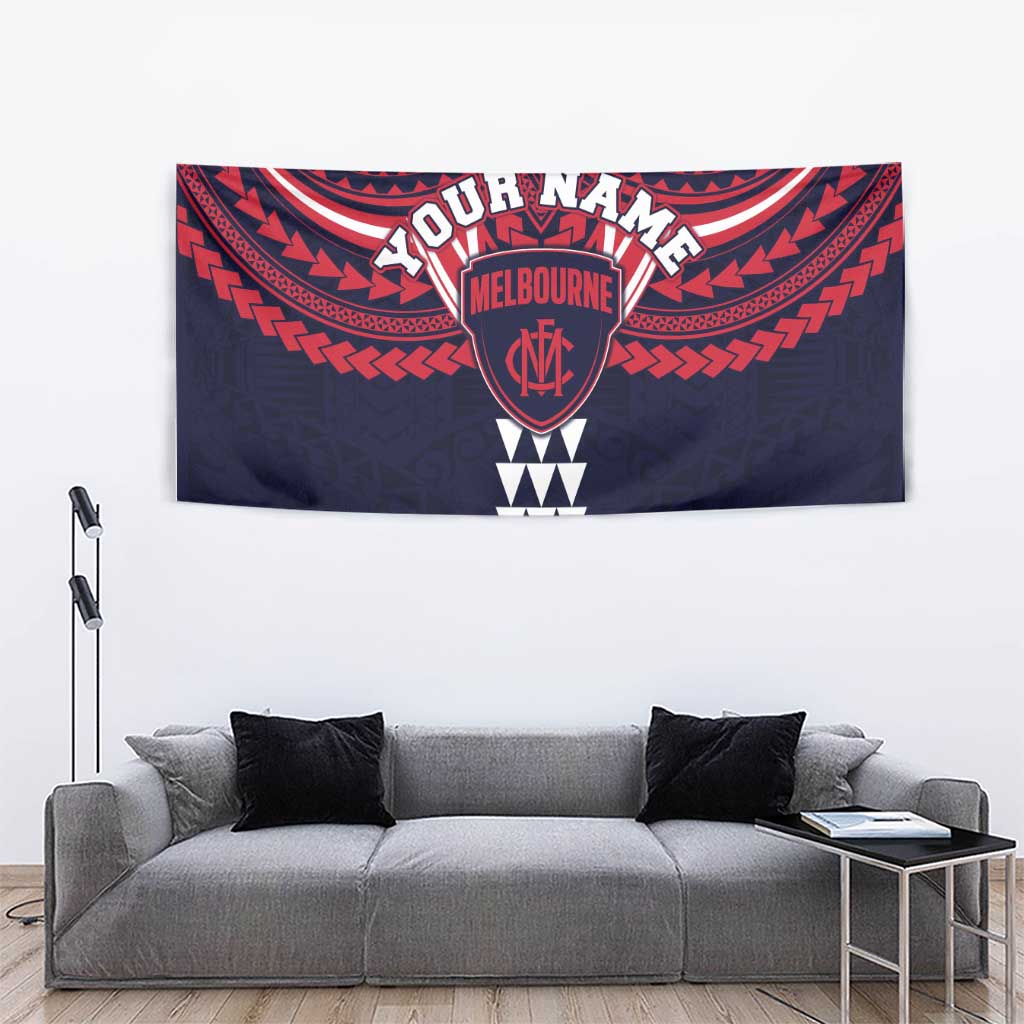 Personalized Melbourne Demons Tapestry Polynesian Tribal Pattern Heritage Football