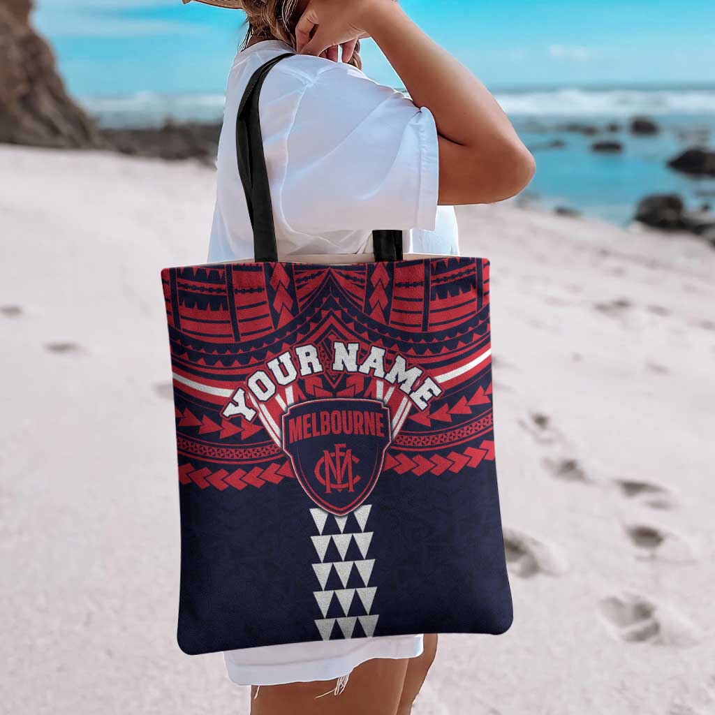 Personalized Melbourne Demons Tote Bag Polynesian Tribal Pattern Heritage Football