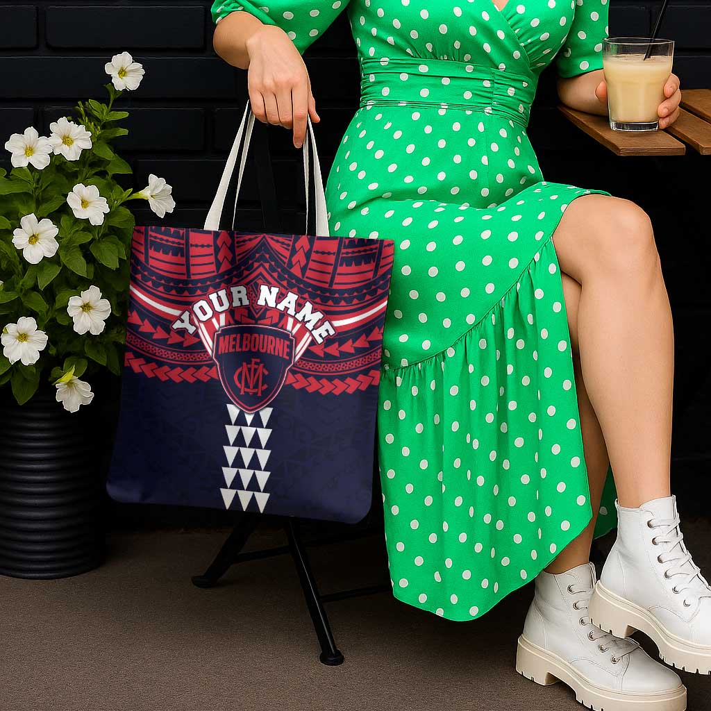 Personalized Melbourne Demons Tote Bag Polynesian Tribal Pattern Heritage Football