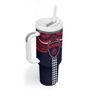 Personalized Melbourne Demons Tumbler With Handle Polynesian Tribal Pattern Heritage Football