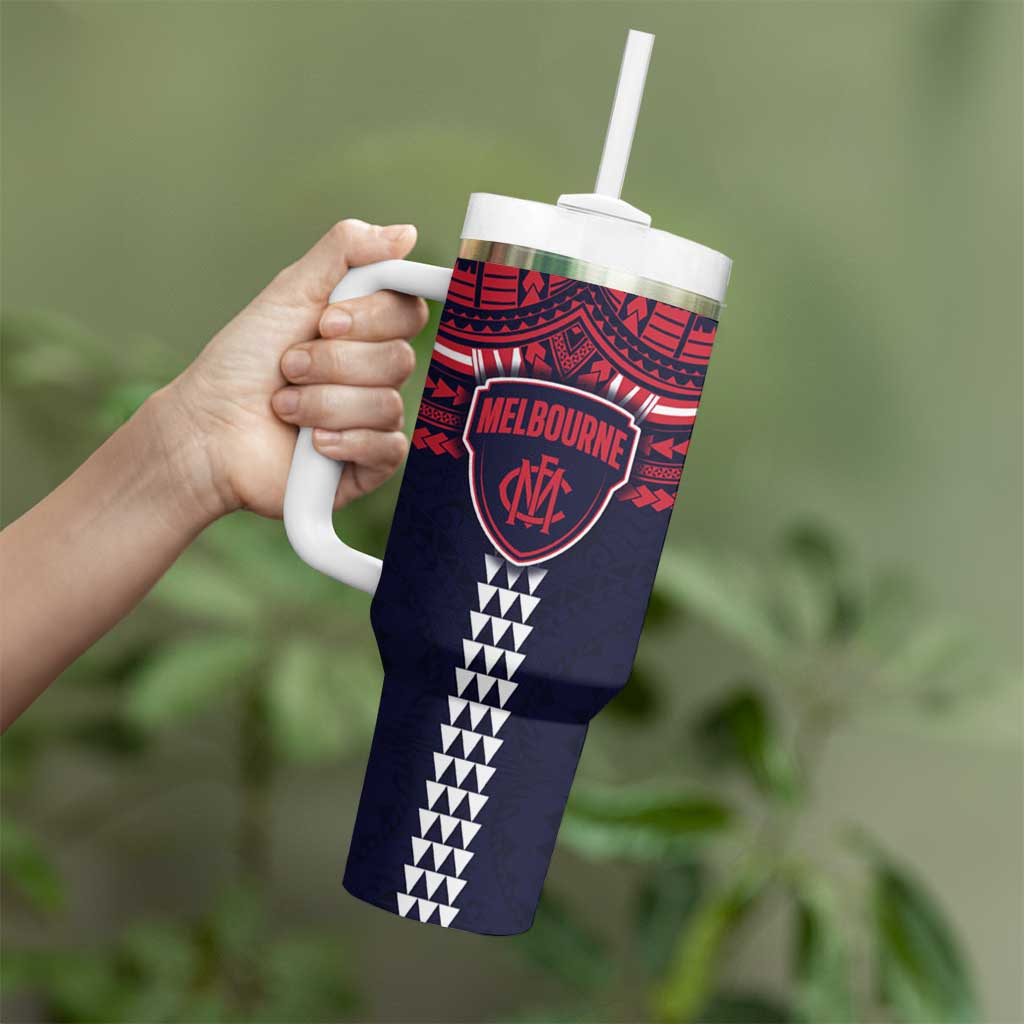 Personalized Melbourne Demons Tumbler With Handle Polynesian Tribal Pattern Heritage Football