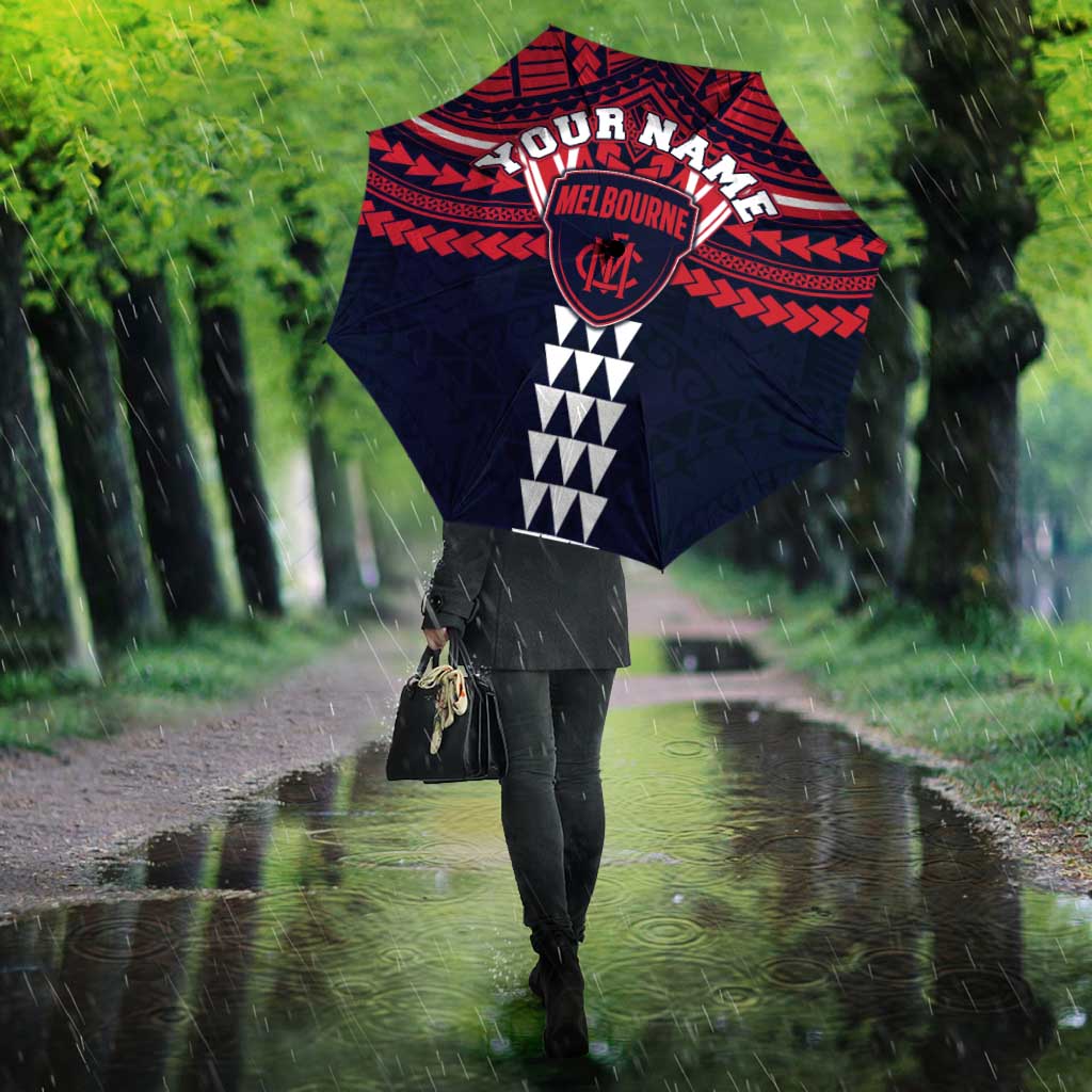 Personalized Melbourne Demons Umbrella Polynesian Tribal Pattern Heritage Football