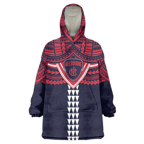 Personalized Melbourne Demons Wearable Blanket Hoodie Polynesian Tribal Pattern Heritage Football