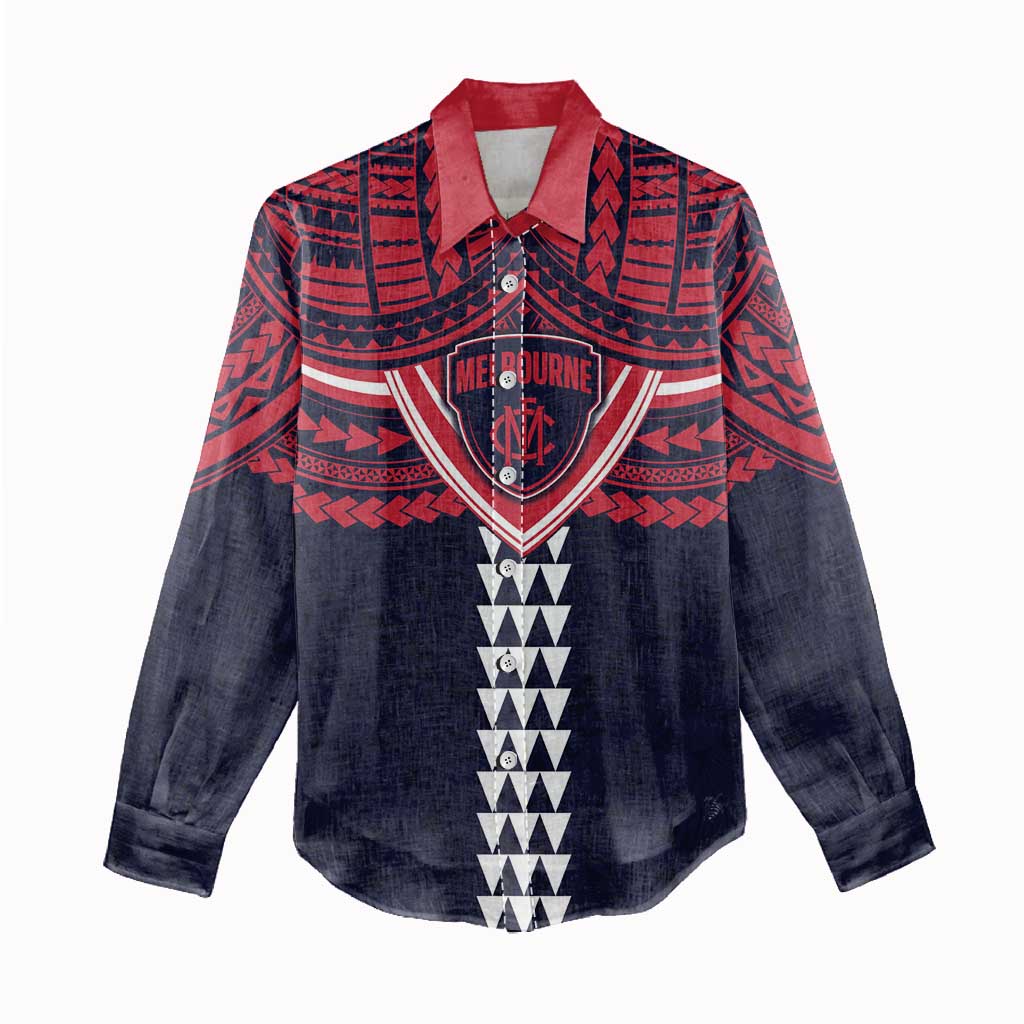 Personalized Melbourne Demons Women Casual Shirt Polynesian Tribal Pattern Heritage Football
