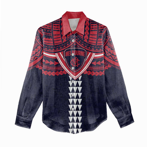 Personalized Melbourne Demons Women Casual Shirt Polynesian Tribal Pattern Heritage Football