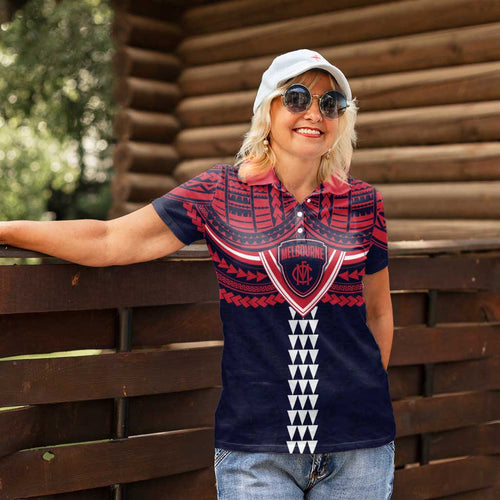 Personalized Melbourne Demons Women Polo Shirt Polynesian Tribal Pattern Heritage Football