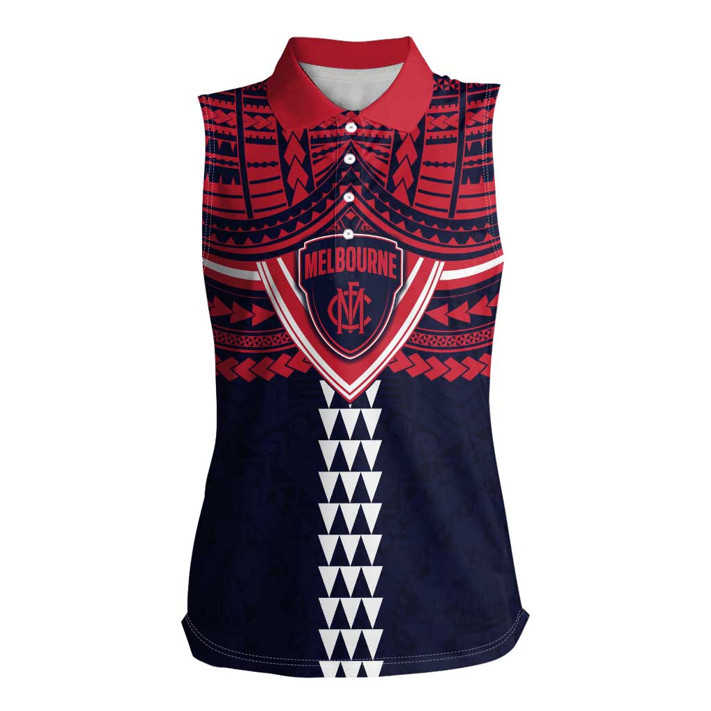Personalized Melbourne Demons Women Sleeveless Polo Shirt Polynesian Tribal Pattern Heritage Football