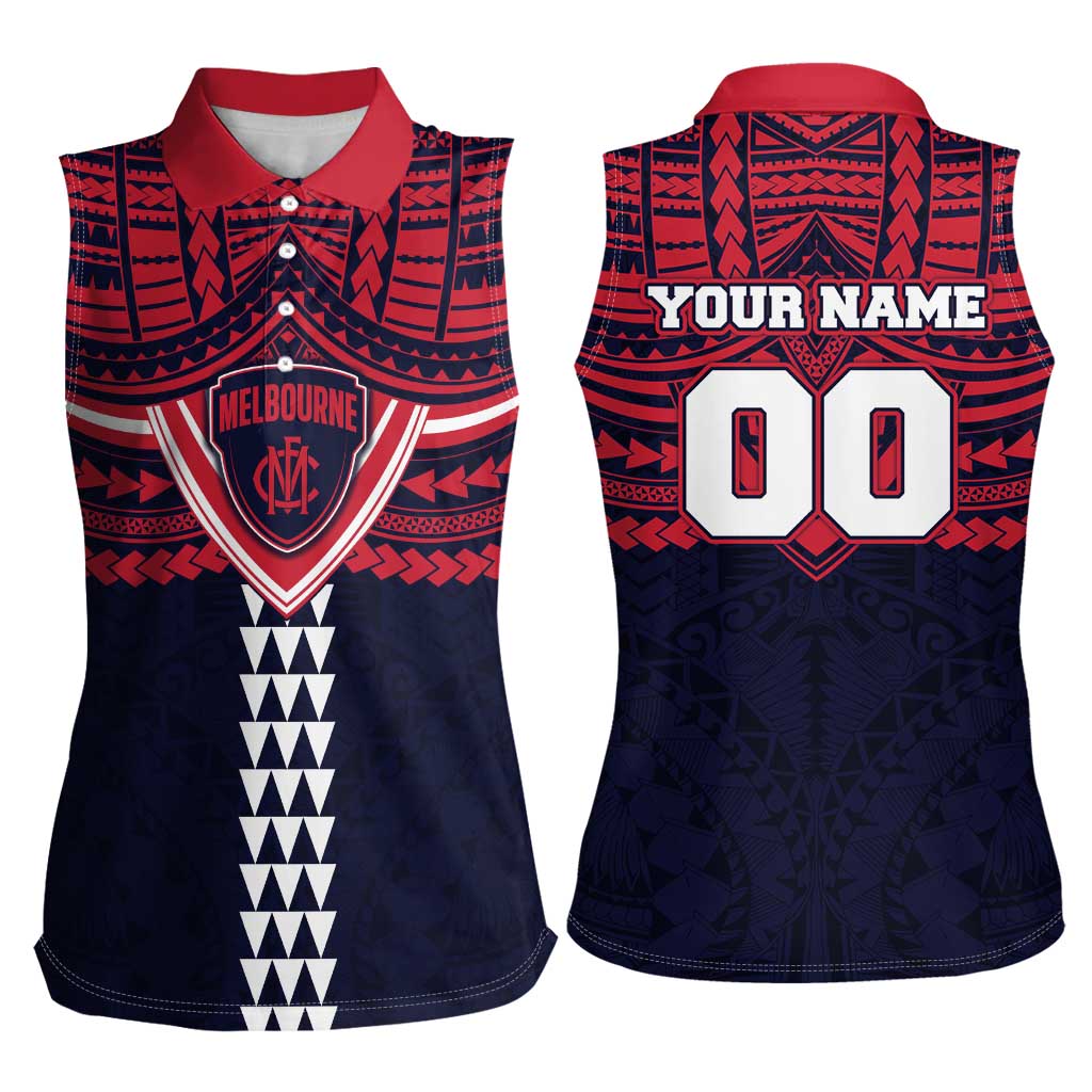 Personalized Melbourne Demons Women Sleeveless Polo Shirt Polynesian Tribal Pattern Heritage Football