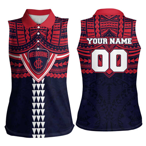 Personalized Melbourne Demons Women Sleeveless Polo Shirt Polynesian Tribal Pattern Heritage Football