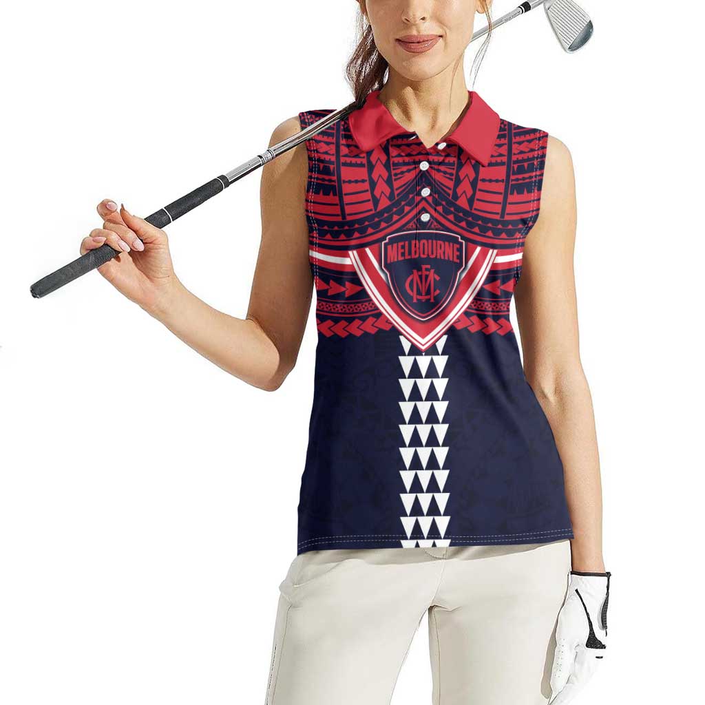 Personalized Melbourne Demons Women Sleeveless Polo Shirt Polynesian Tribal Pattern Heritage Football
