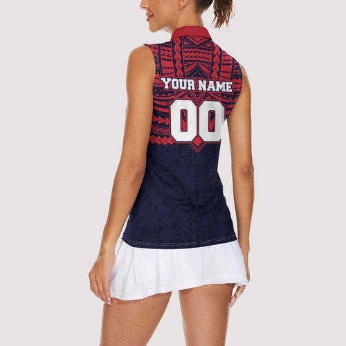 Personalized Melbourne Demons Women Sleeveless Polo Shirt Polynesian Tribal Pattern Heritage Football