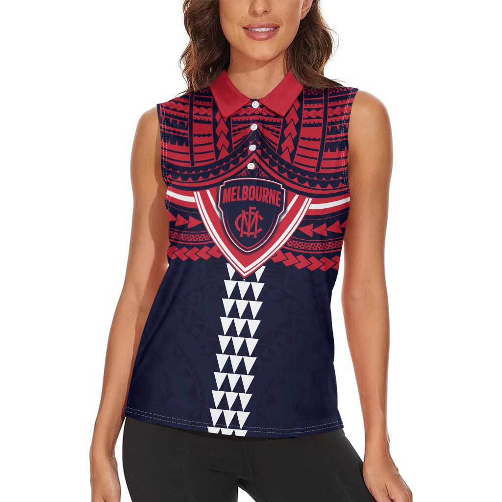 Personalized Melbourne Demons Women Sleeveless Polo Shirt Polynesian Tribal Pattern Heritage Football