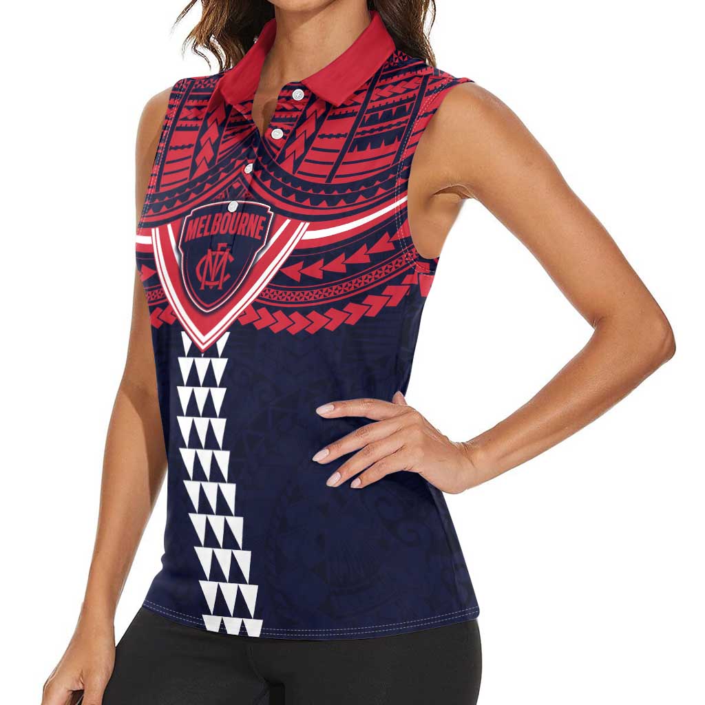 Personalized Melbourne Demons Women Sleeveless Polo Shirt Polynesian Tribal Pattern Heritage Football