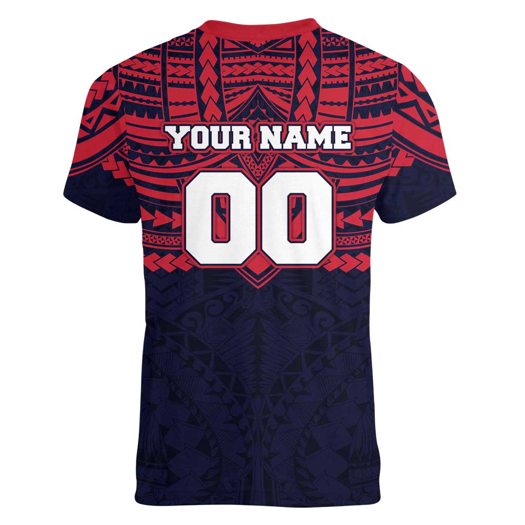 Personalized Melbourne Demons Women V-Neck T-Shirt Polynesian Tribal Pattern Heritage Football