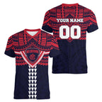 Personalized Melbourne Demons Women V-Neck T-Shirt Polynesian Tribal Pattern Heritage Football