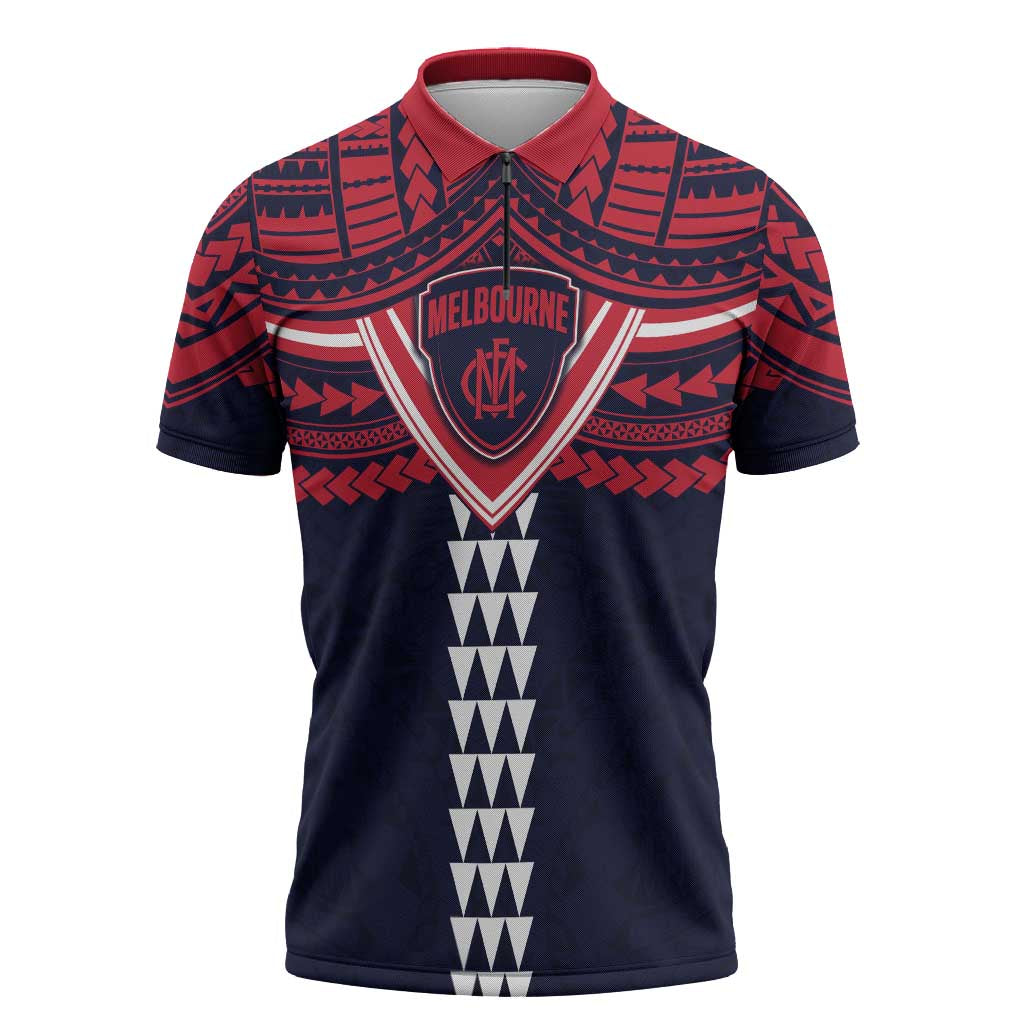 Personalized Melbourne Demons Zipper Polo Shirt Polynesian Tribal Pattern Heritage Football