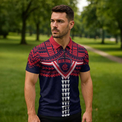 Personalized Melbourne Demons Zipper Polo Shirt Polynesian Tribal Pattern Heritage Football