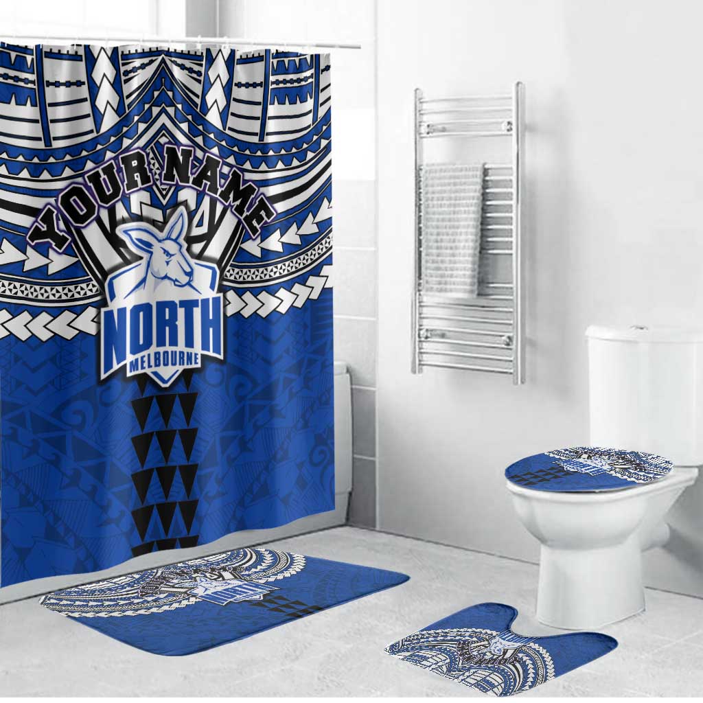 Personalized North Melbourne Kangaroos Bathroom Set Polynesian Tribal Pattern Heritage Football