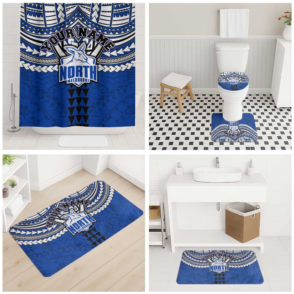 Personalized North Melbourne Kangaroos Bathroom Set Polynesian Tribal Pattern Heritage Football