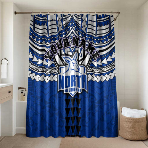 Personalized North Melbourne Kangaroos Bathroom Set Polynesian Tribal Pattern Heritage Football