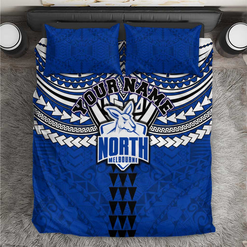 Personalized North Melbourne Kangaroos Bedding Set Polynesian Tribal Pattern Heritage Football