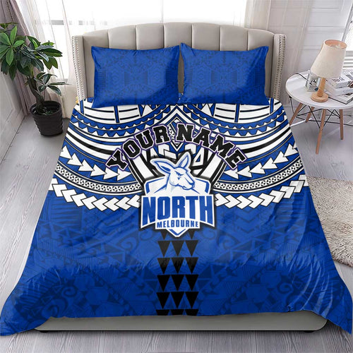 Personalized North Melbourne Kangaroos Bedding Set Polynesian Tribal Pattern Heritage Football
