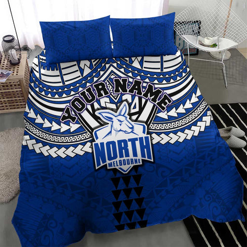 Personalized North Melbourne Kangaroos Bedding Set Polynesian Tribal Pattern Heritage Football