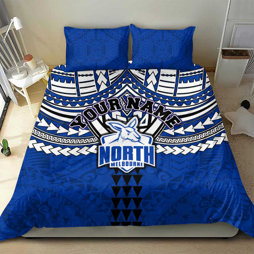 Personalized North Melbourne Kangaroos Bedding Set Polynesian Tribal Pattern Heritage Football