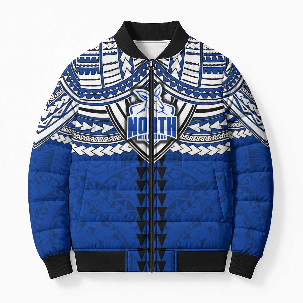 Personalized North Melbourne Kangaroos Bomber Puffer Jacket Polynesian Tribal Pattern Heritage Football