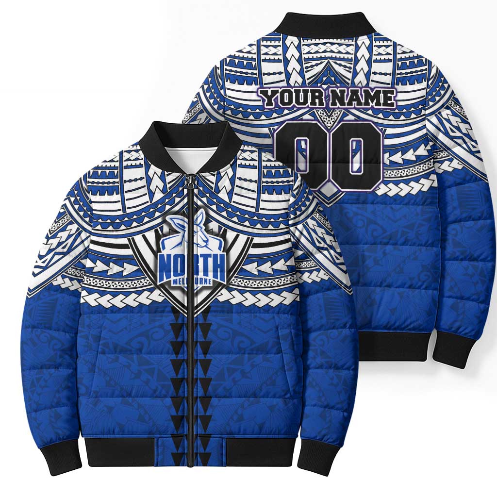 Personalized North Melbourne Kangaroos Bomber Puffer Jacket Polynesian Tribal Pattern Heritage Football