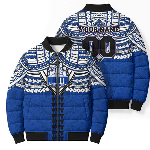 Personalized North Melbourne Kangaroos Bomber Puffer Jacket Polynesian Tribal Pattern Heritage Football