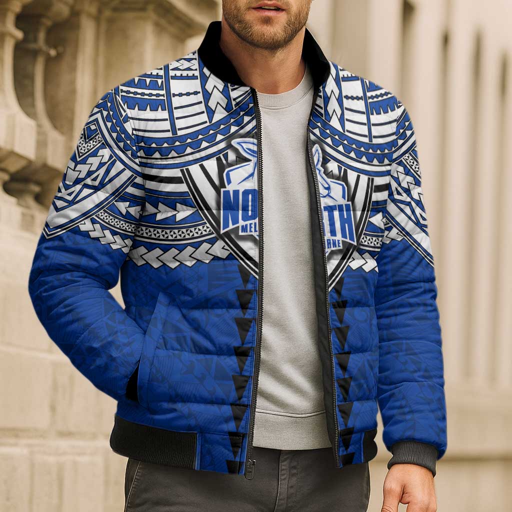 Personalized North Melbourne Kangaroos Bomber Puffer Jacket Polynesian Tribal Pattern Heritage Football