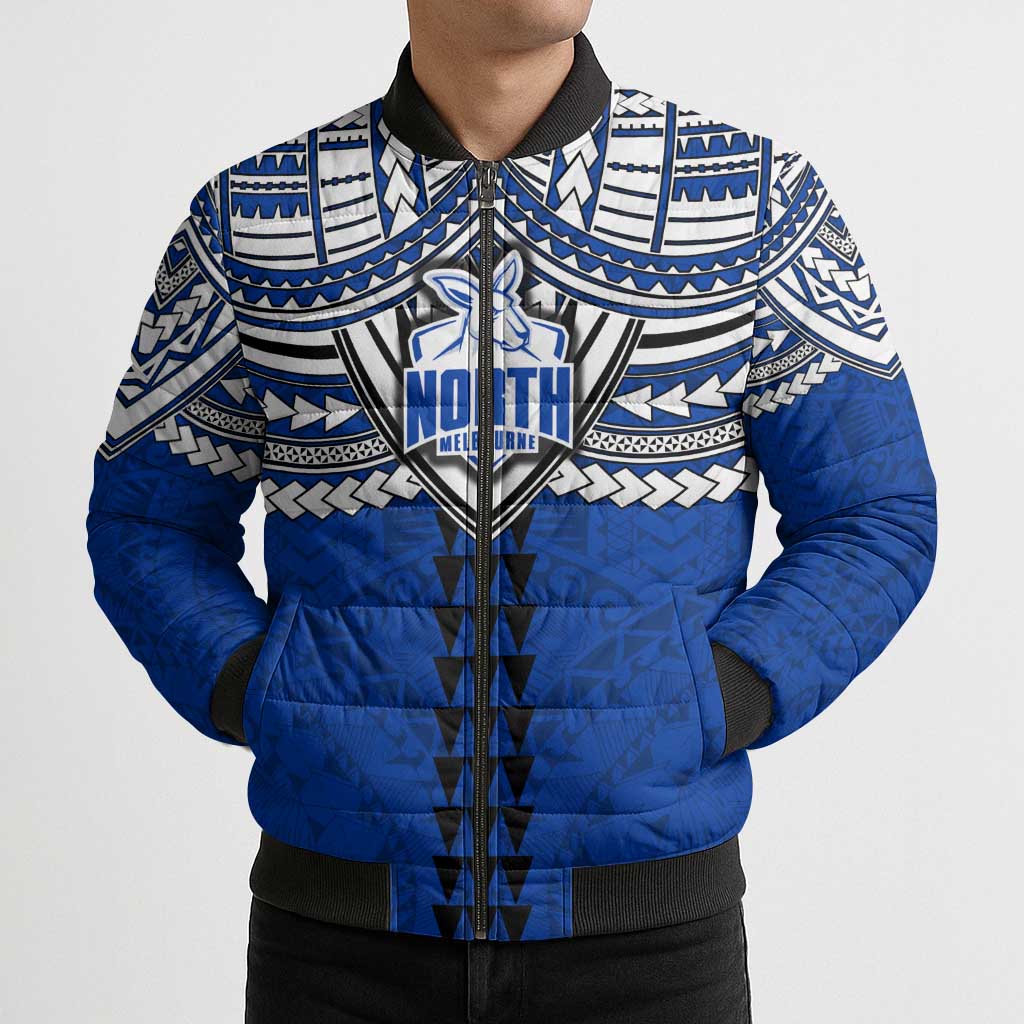 Personalized North Melbourne Kangaroos Bomber Puffer Jacket Polynesian Tribal Pattern Heritage Football