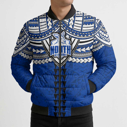Personalized North Melbourne Kangaroos Bomber Puffer Jacket Polynesian Tribal Pattern Heritage Football